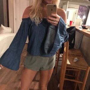 off the shoulder denim top